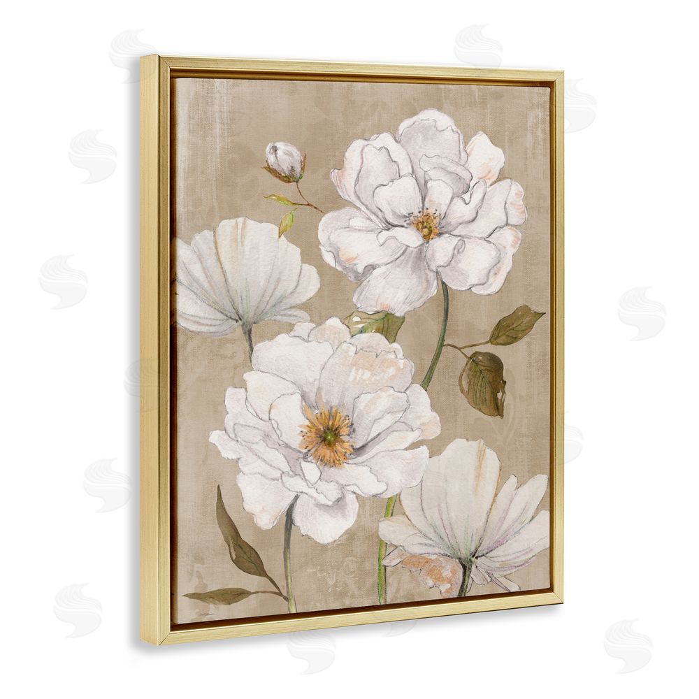 Carol Robinson Rustic Magnolia Blooms Gold Floating Framed Canvas Wall Art Print