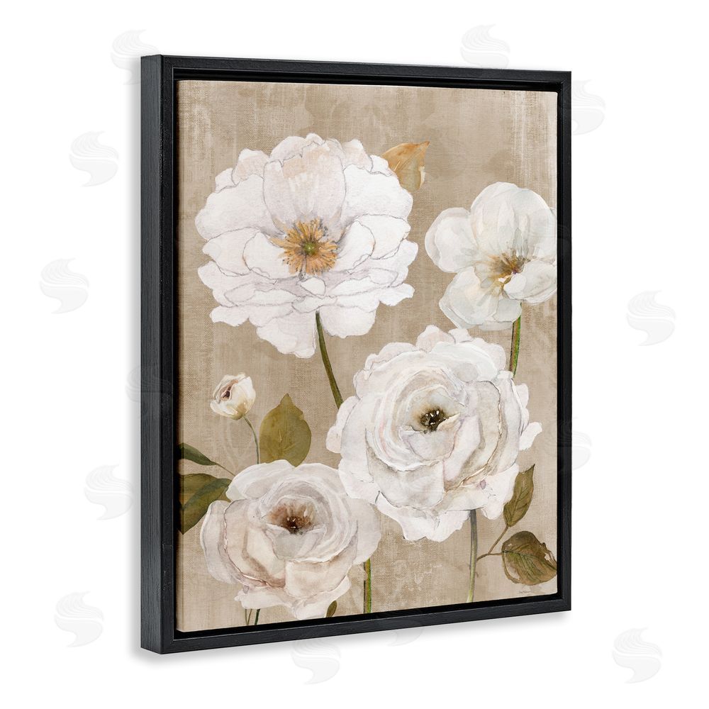 Carol Robinson Rustic Blooms in White Black Floating Framed Canvas Wall Art