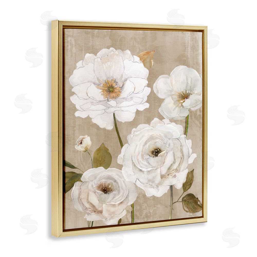 Carol Robinson Rustic Blooms in White Gold Floating Framed Canvas Wall Art