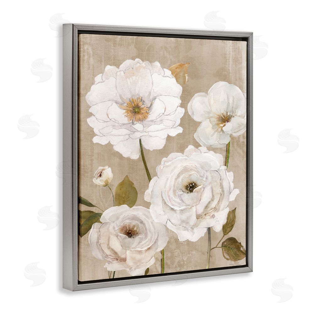 Carol Robinson Rustic Blooms in White Gray Floating Framed Canvas Wall Art
