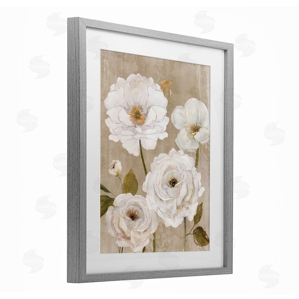 Carol Robinson Rustic Blooms in White Gray Framed Print Under Glass Wall Art