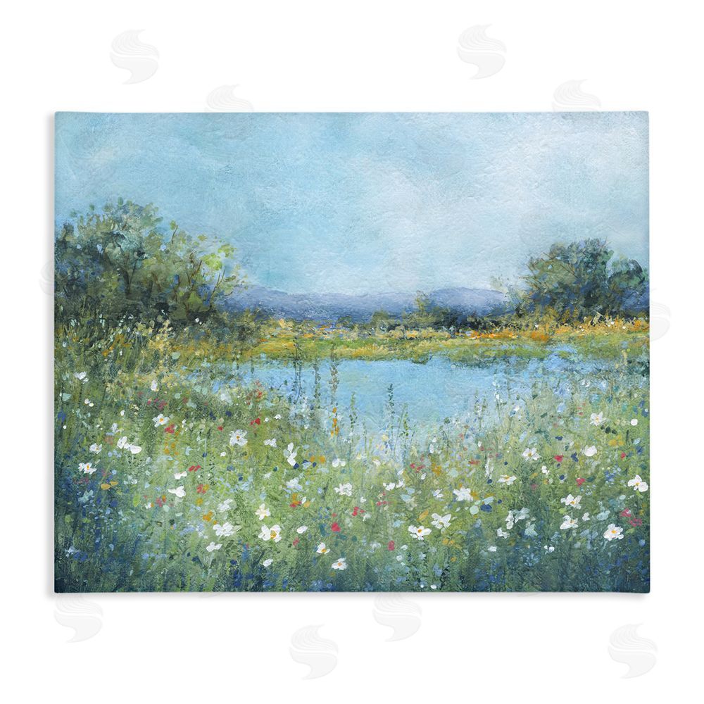 Carol Robinson Impressionist Meadow Surrounding Pond Stretched Canvas Wall Art