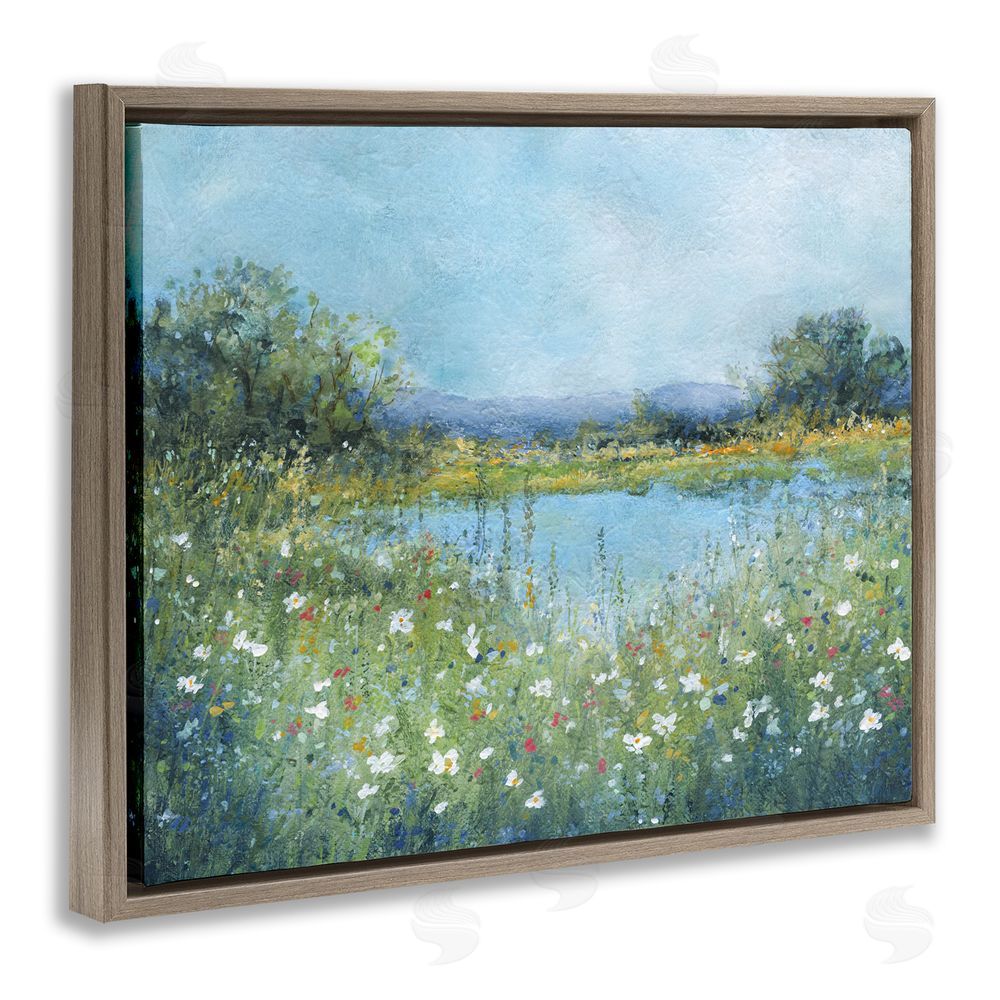 Carol Robinson Impressionist Meadow Surrounding Pond Brown Floating Framed Canvas Wall Art