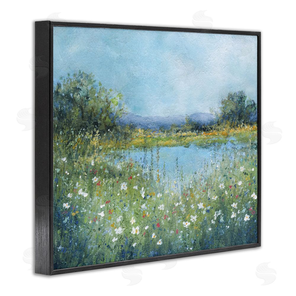 Carol Robinson Impressionist Meadow Surrounding Pond Black Framed Giclee Wall Art