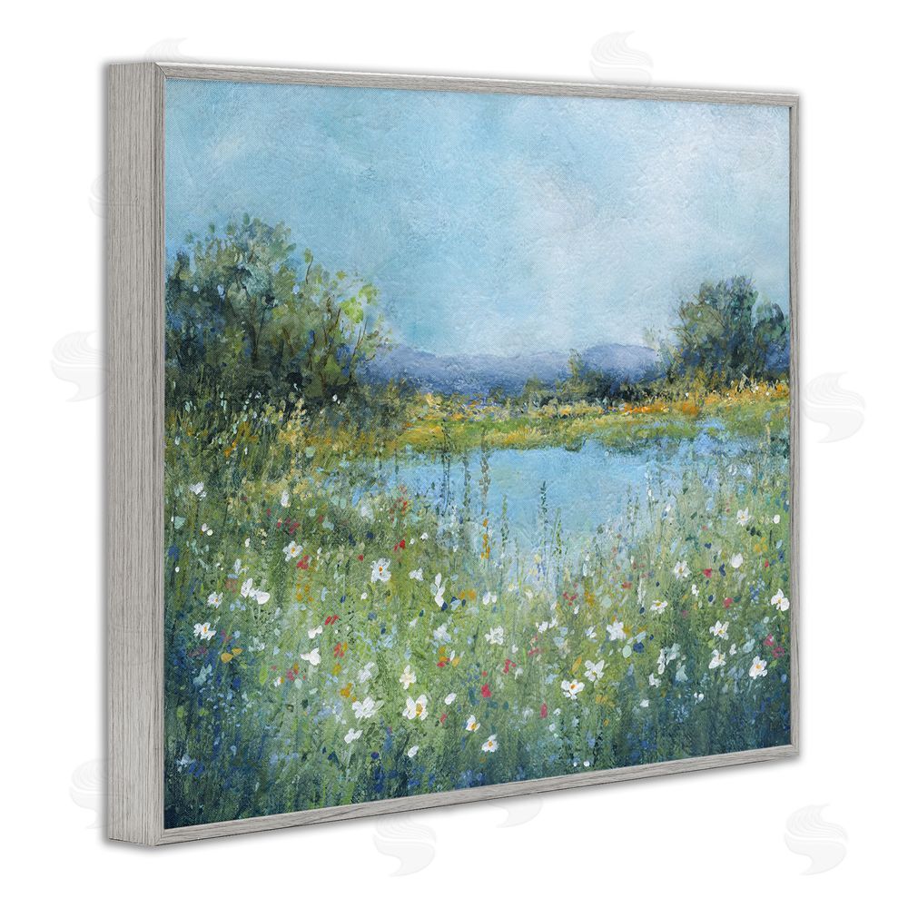 Carol Robinson Impressionist Meadow Surrounding Pond Gray Framed Giclee Wall Art