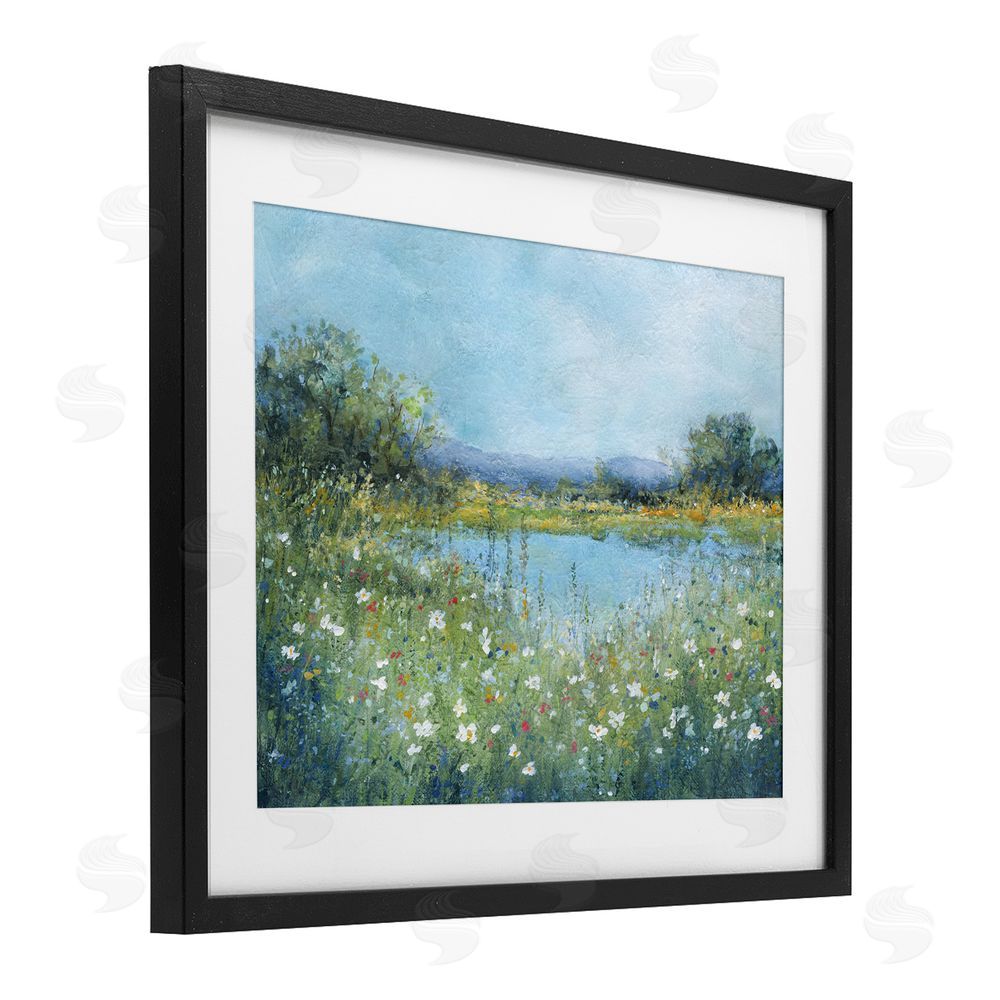 Carol Robinson Impressionist Meadow Surrounding Pond Black Framed Print Under Glass Wall Art