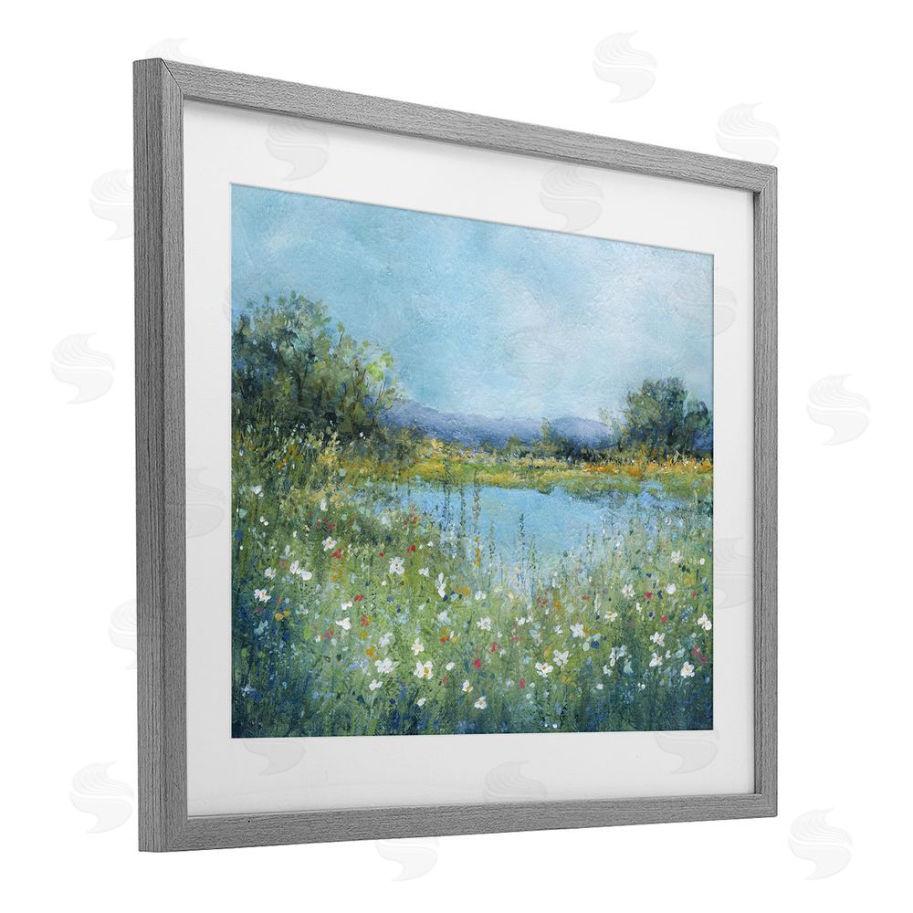 Carol Robinson Impressionist Meadow Surrounding Pond Gray Framed Print Under Glass Wall Art