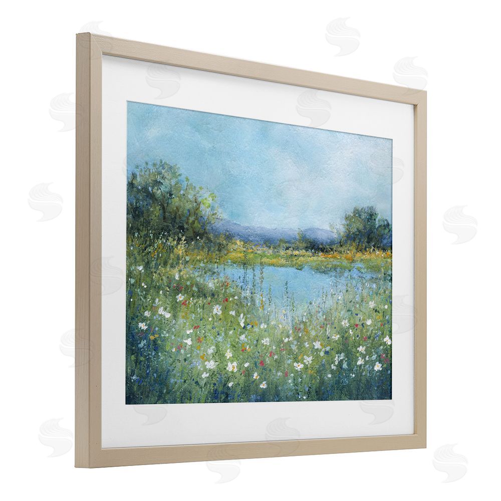 Carol Robinson Impressionist Meadow Surrounding Pond Brown Framed Print Under Glass Wall Art