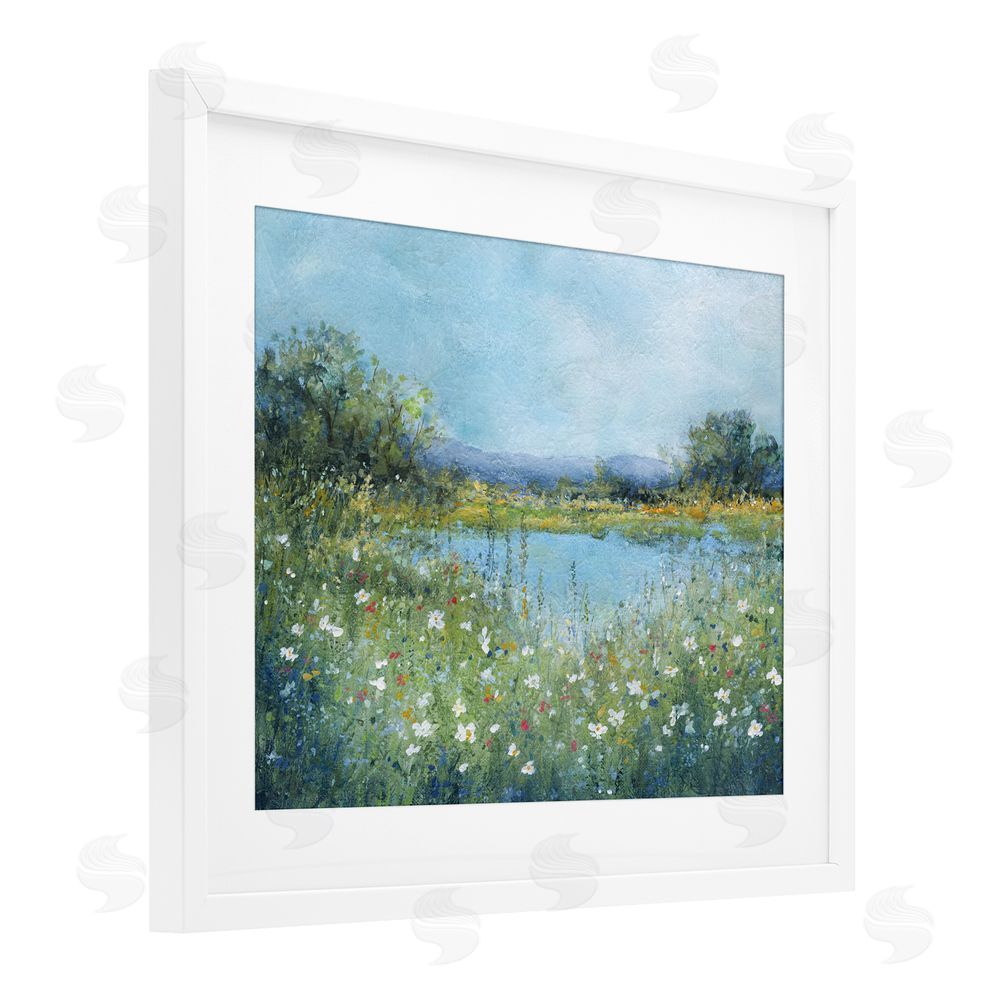 Carol Robinson Impressionist Meadow Surrounding Pond White Framed Print Under Glass Wall Art