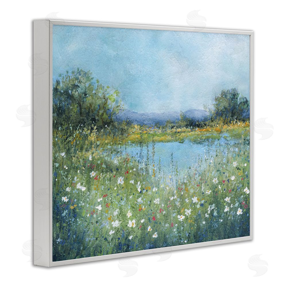 Carol Robinson Impressionist Meadow Surrounding Pond White Framed Giclee Wall Art