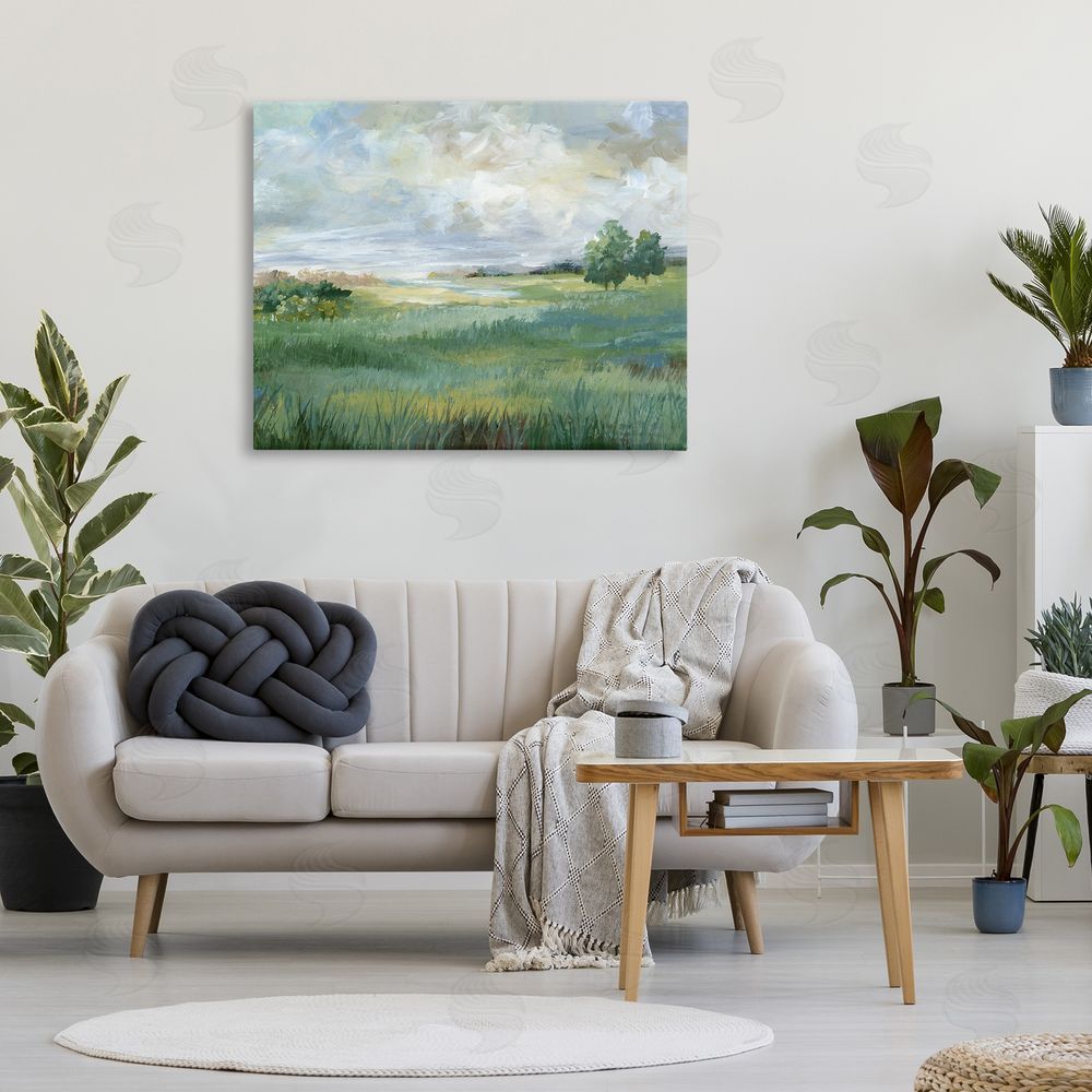 Nan Idyllic Field at Dawn Stretched Canvas Wall Art in Room