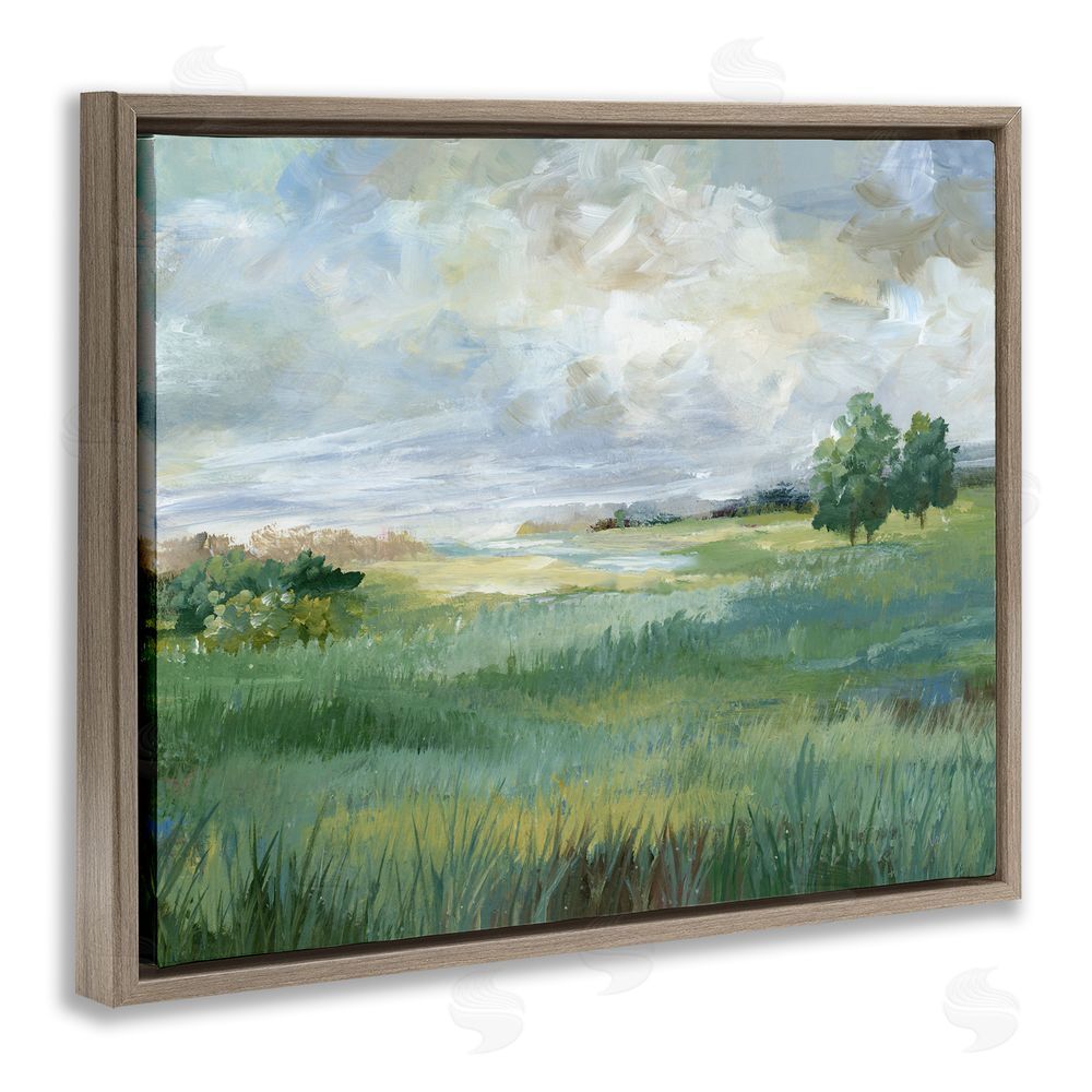 Nan Idyllic Field at Dawn Brown Floating Framed Canvas Wall Art