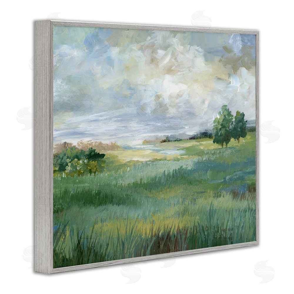 Nan Idyllic Field at Dawn Gray Framed Giclee Wall Art
