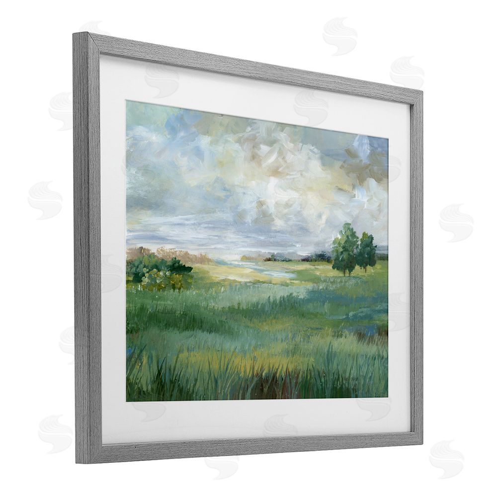 Nan Idyllic Field at Dawn Gray Framed Print Under Glass Wall Art