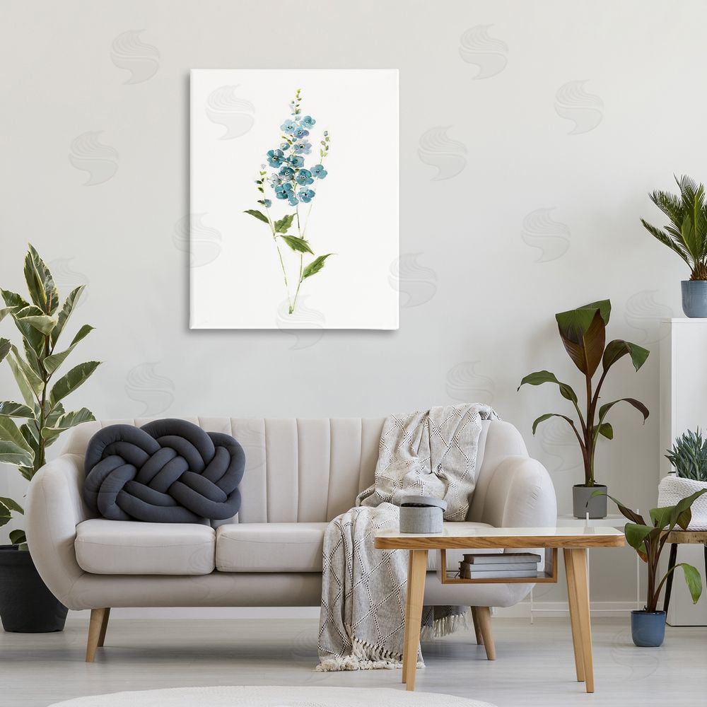 Sally Swatland Delicate Blue Sprigs Stretched Canvas Wall Art in Room