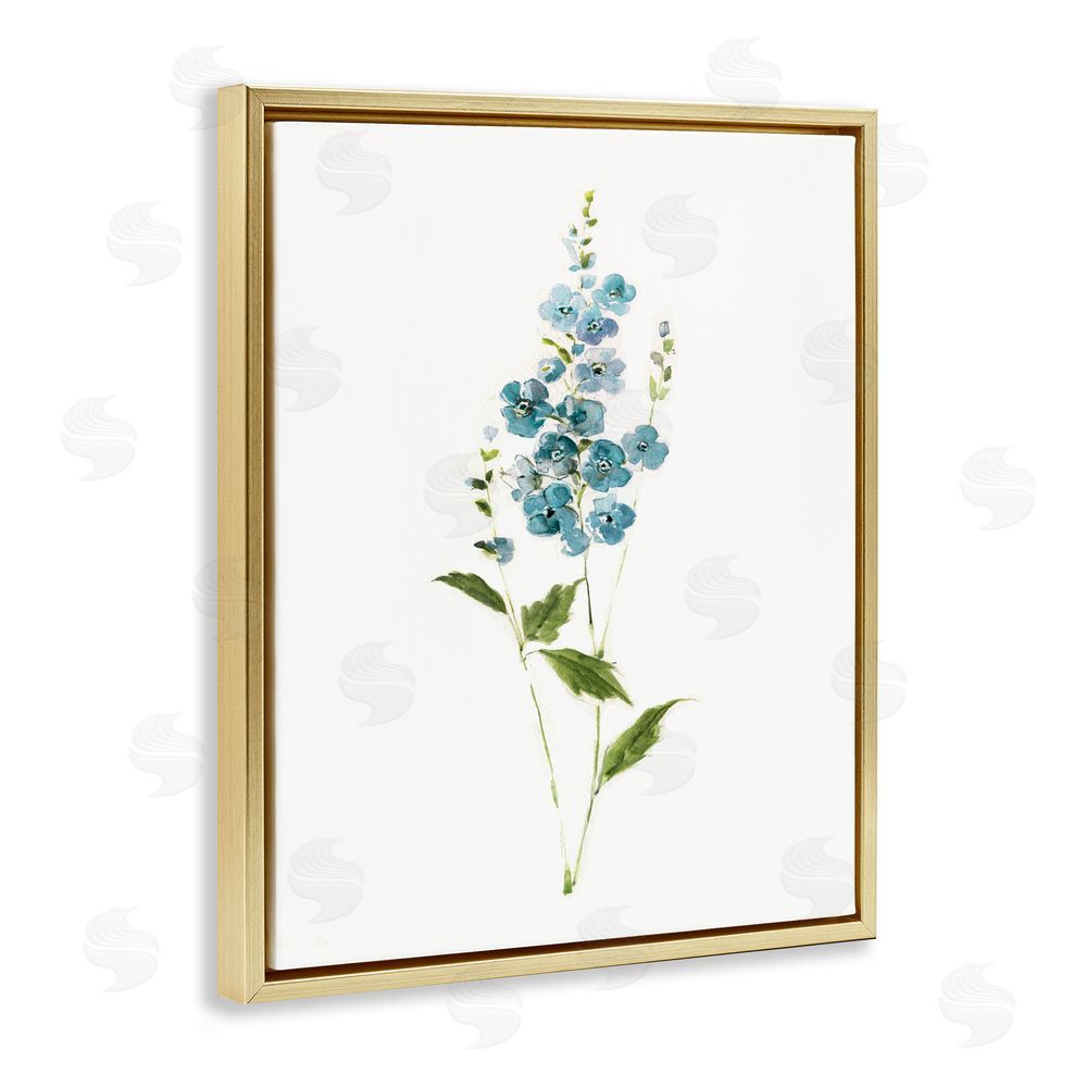 Sally Swatland Delicate Blue Sprigs Gold Floating Frame Canvas Wall Art Print