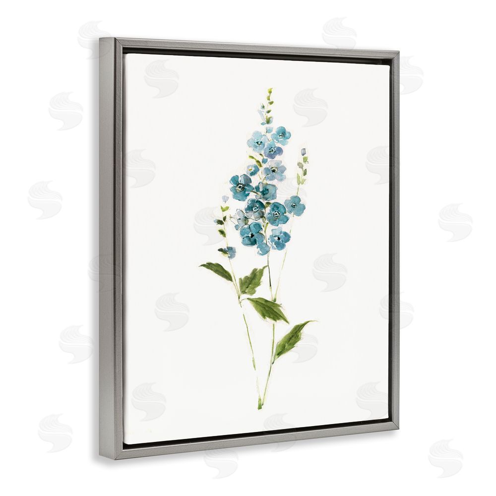Sally Swatland Delicate Blue Sprigs Gray Floating Frame Canvas Wall Art Print