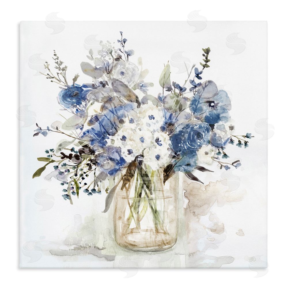 Carol Robinson Blue & White Spring Flowers Stretched Canvas Wall Art Print