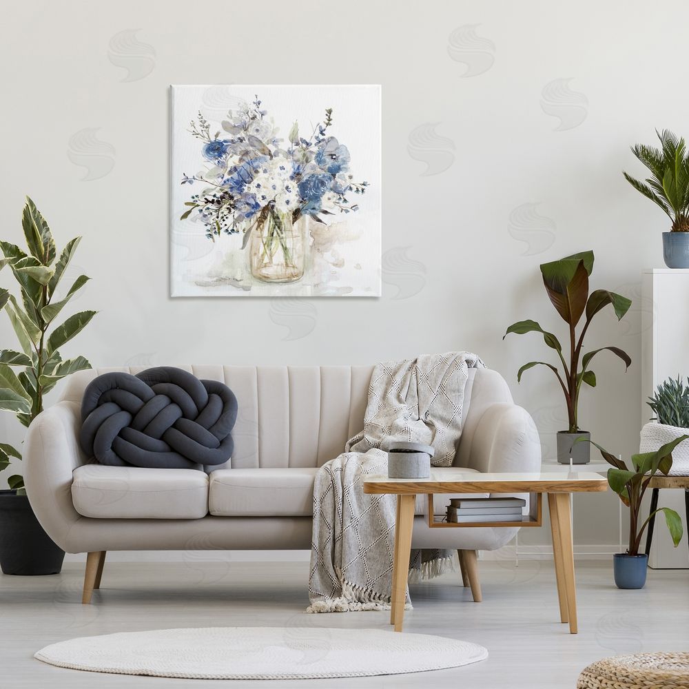 Carol Robinson Blue & White Spring Flowers Stretched Canvas Wall Art Print in Room