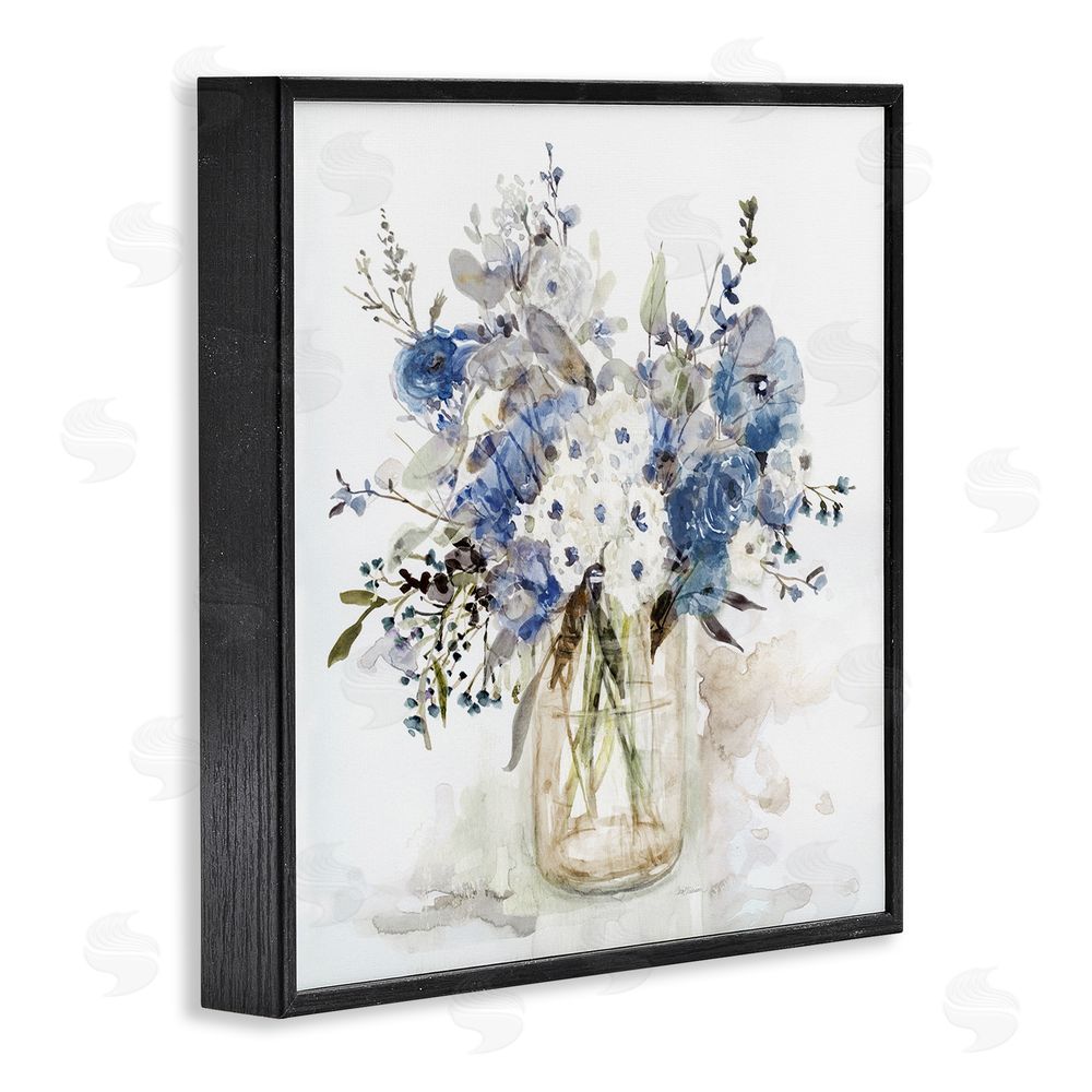 Carol Robinson Blue & White Spring Flowers Black Framed Giclee Wall Art Print