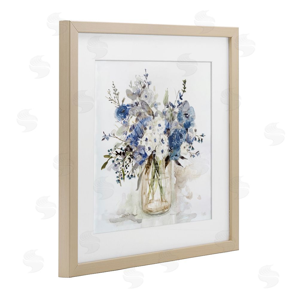 Carol Robinson Blue & White Spring Flowers Brown Framed Print Under Glass with Matting Wall Art