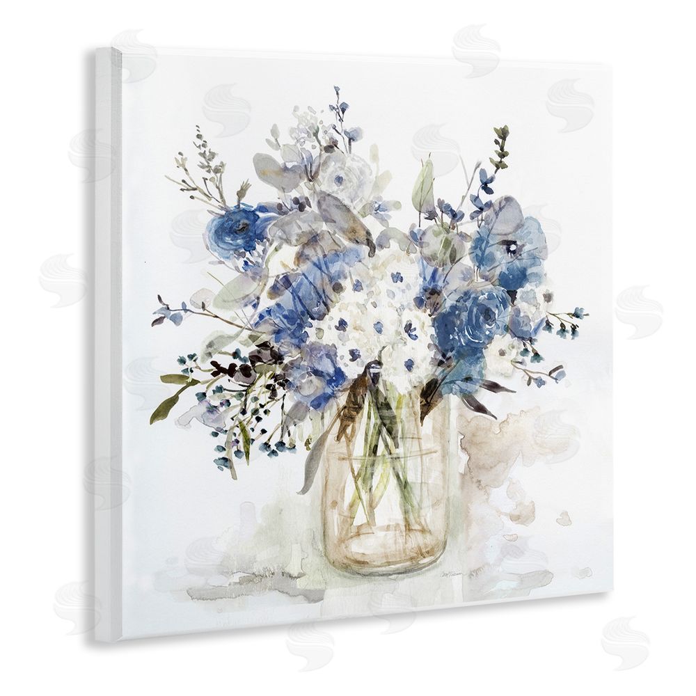 Carol Robinson Blue & White Spring Flowers Wall Plaque Art Print with White Foil Wrap