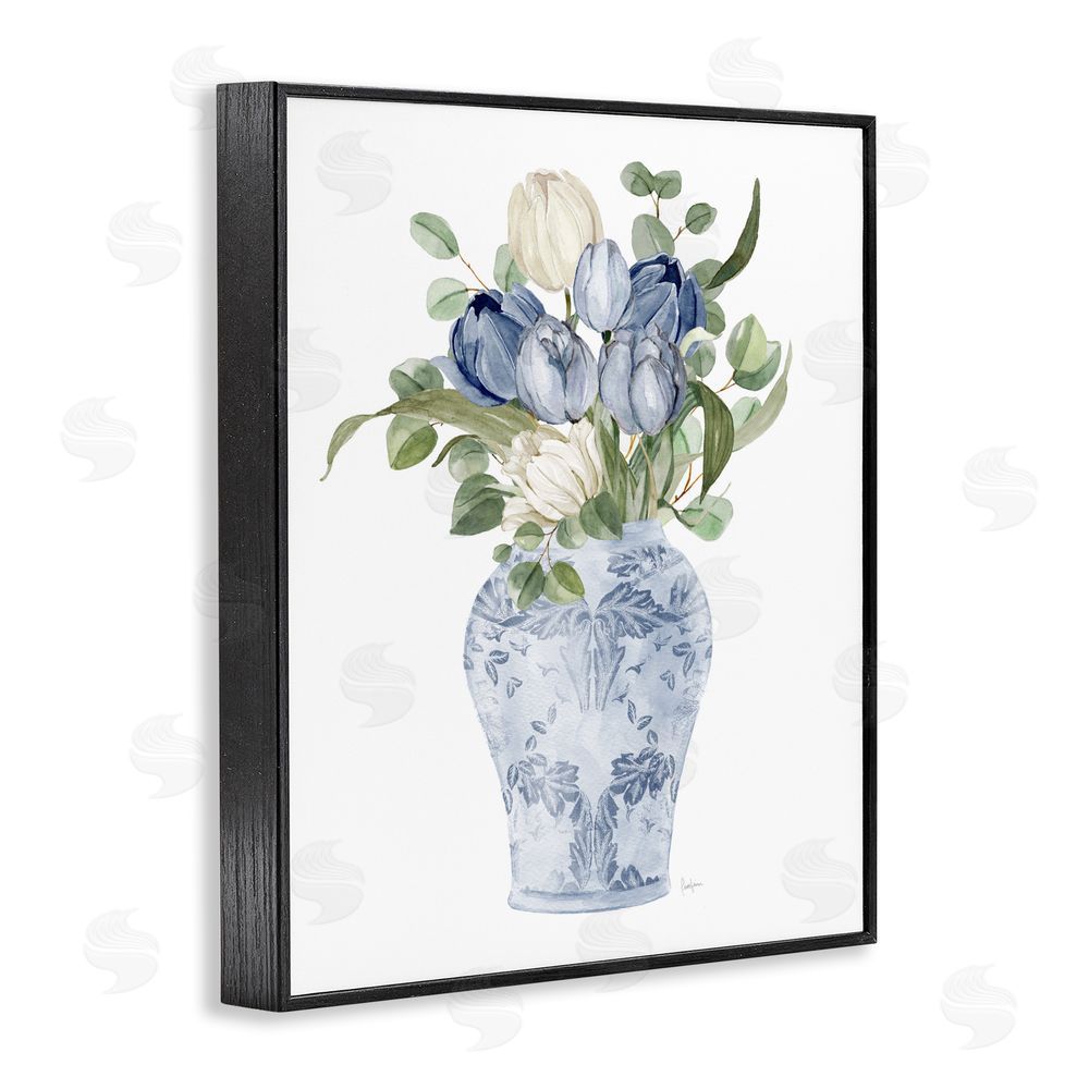 Livi Finn Tulips & Leaves Vase Black Framed Giclee Wall Art Print