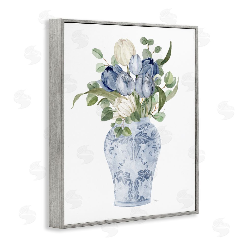 Livi Finn Tulips & Leaves Vase Gray Framed Giclee Wall Art Print