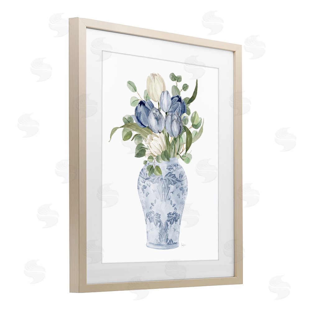 Livi Finn Tulips & Leaves Vase Brown Framed Print Under Glass with White Mat Wall Art