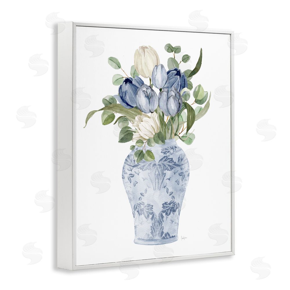 Livi Finn Tulips & Leaves Vase White Framed Giclee Wall Art Print