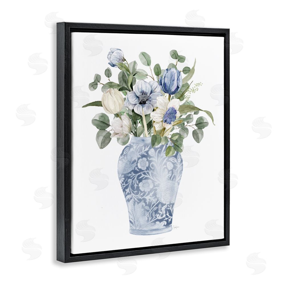 Livi Finn Ornate Vase Tulips Black Floating Framed Canvas Wall Art