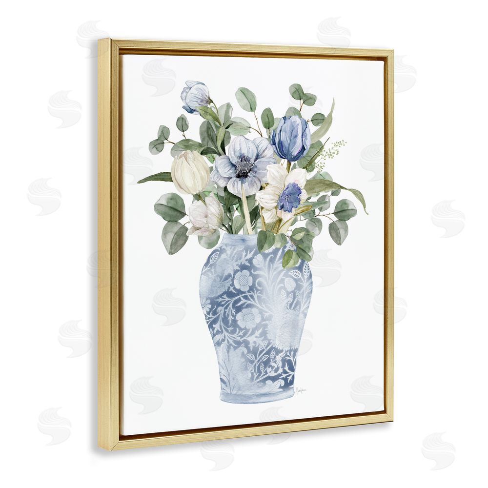 Livi Finn Ornate Vase Tulips Gold Floating Framed Canvas Wall Art