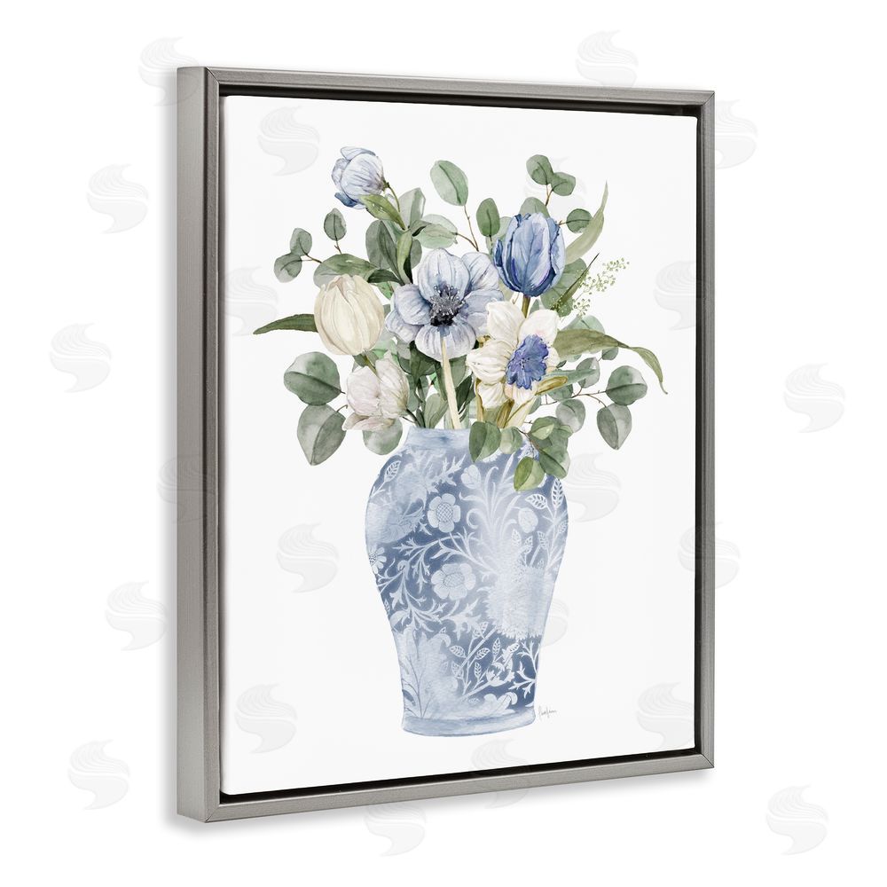 Livi Finn Ornate Vase Tulips Gray Floating Framed Canvas Wall Art