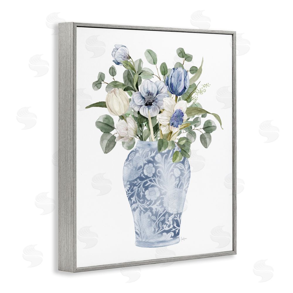 Livi Finn Ornate Vase Tulips Gray Framed Giclee Wall Art