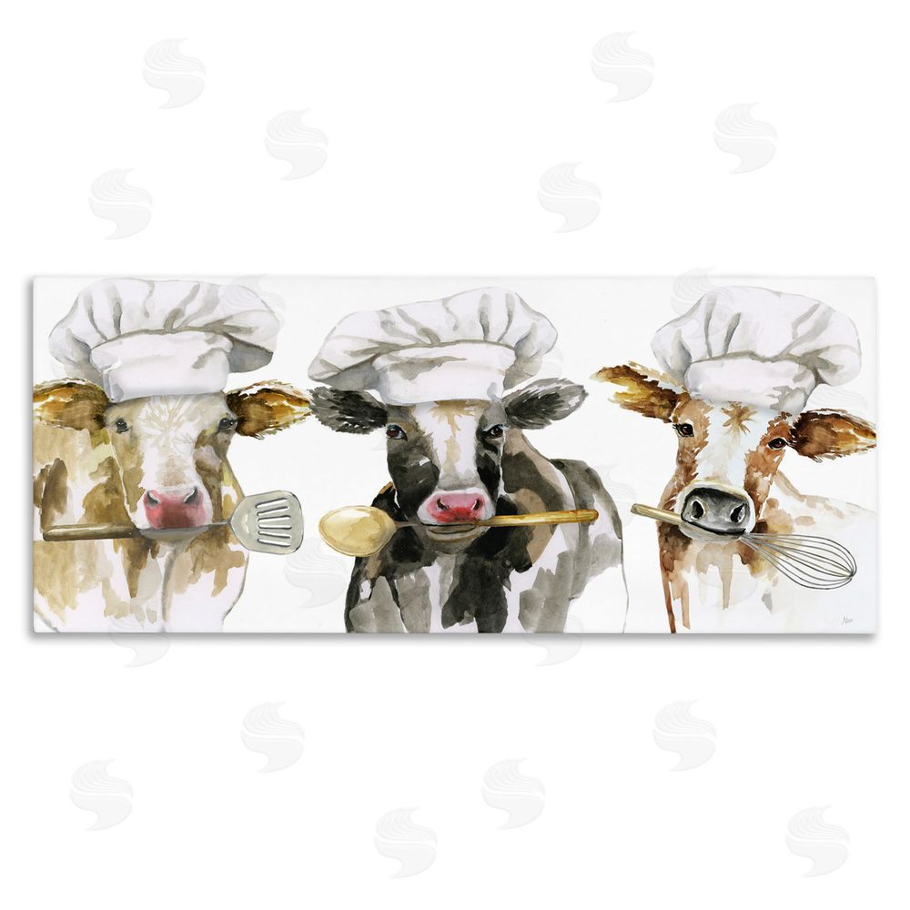 Nan Cow Chefs with Utensils Stretched Canvas Wall Art