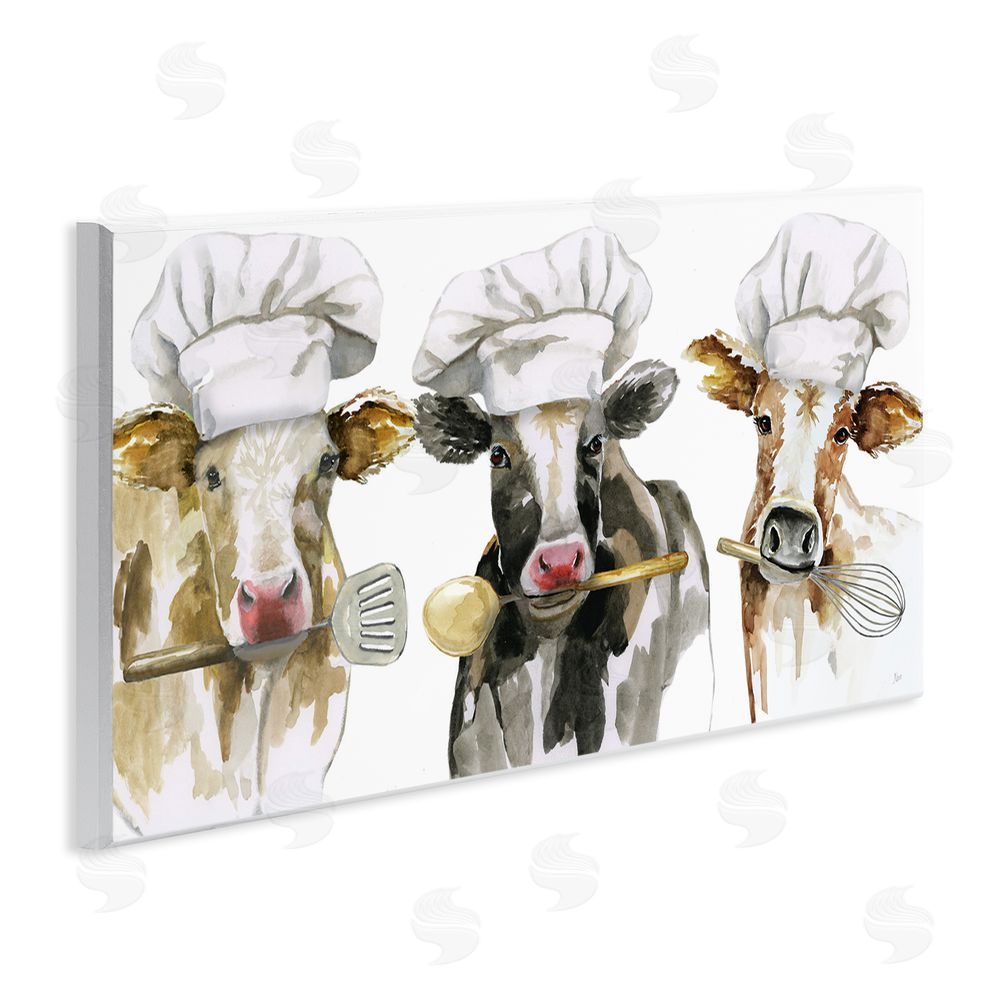 Nan Cow Chefs with Utensils Wall Plaque with Fixed Lithograph Print