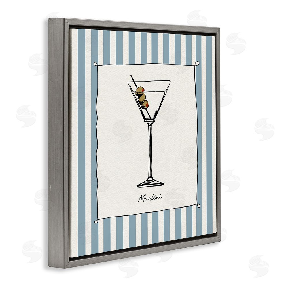 Susan Jill Martini Summer Stripes Gray Floating Framed Canvas Wall Art