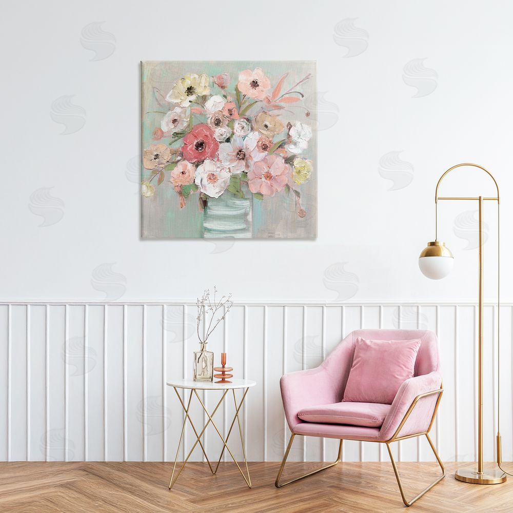 Sally Swatland Pastel Flower Forms Vase Stretched Canvas Wall Art in Room