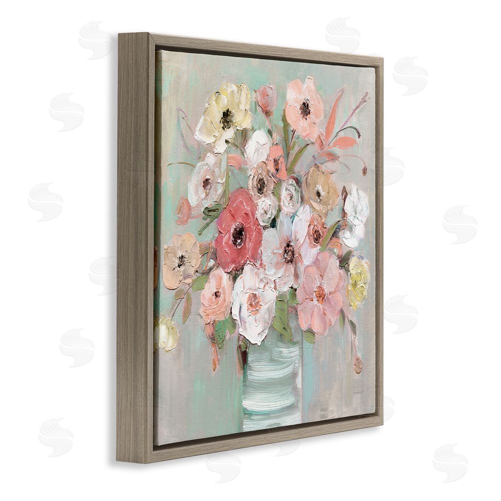 Sally Swatland Pastel Flower Forms Vase Brown Floating Framed Canvas Wall Art