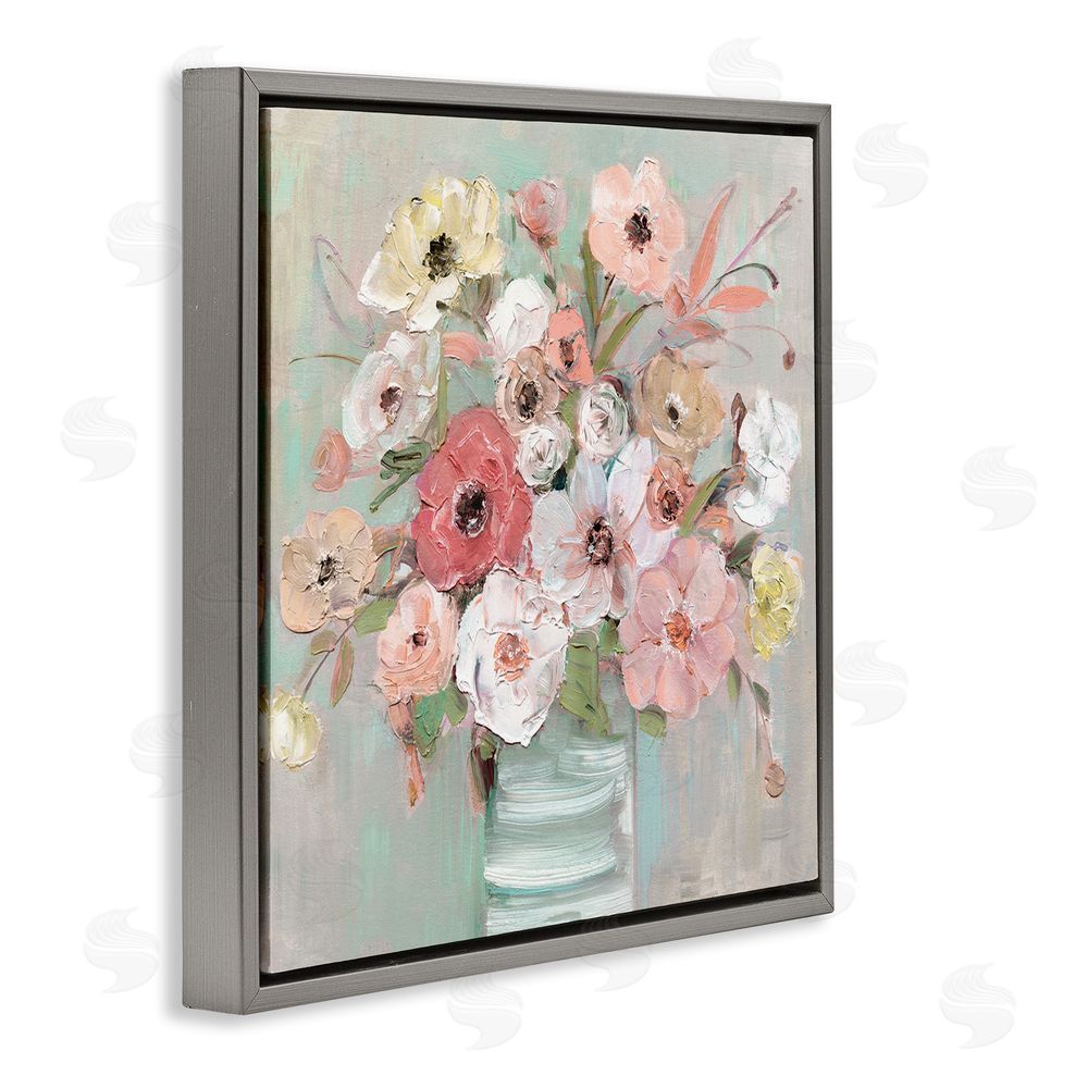 Sally Swatland Pastel Flower Forms Vase Gray Floating Framed Canvas Wall Art