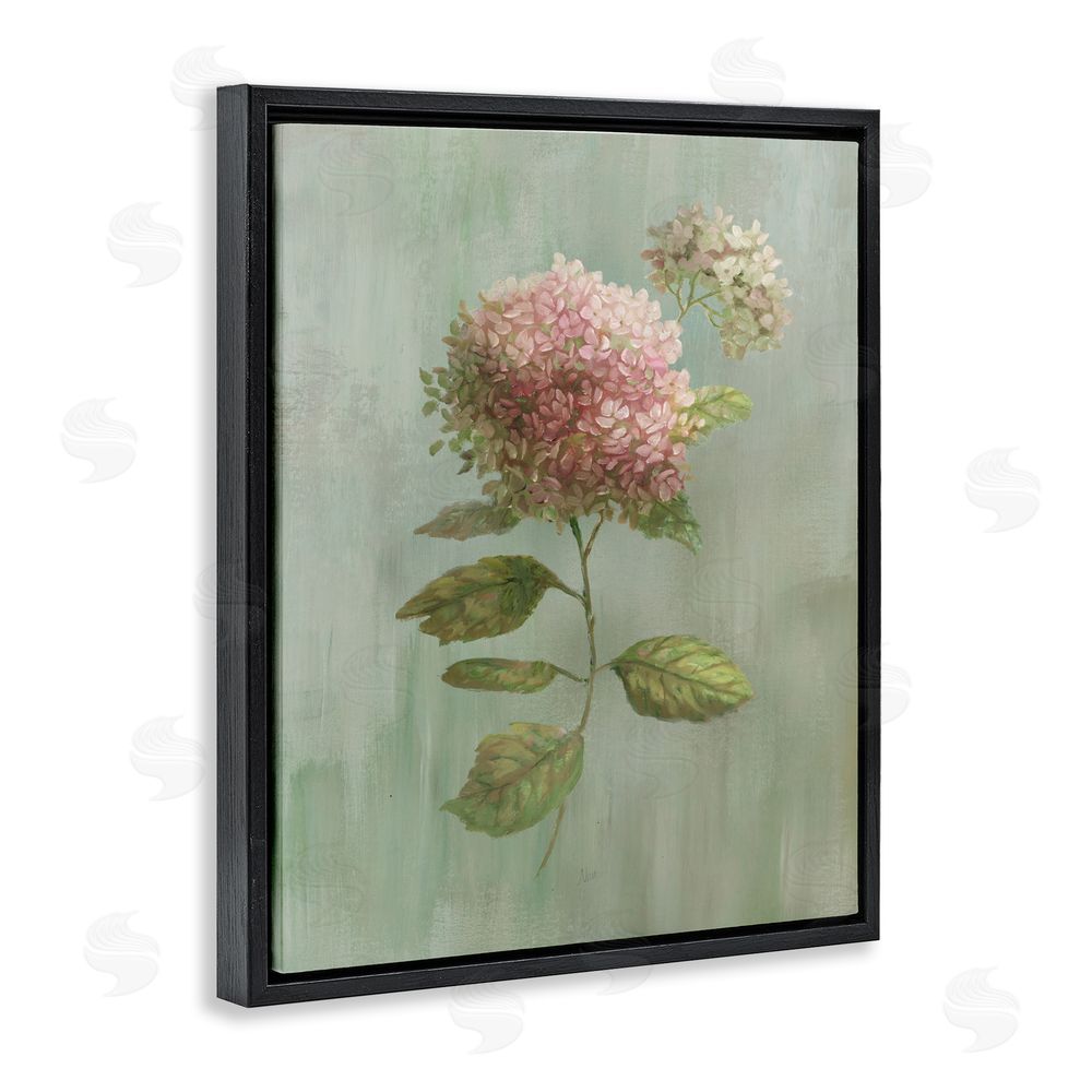 Nan Vintage Hydrangea Bushel Black Floating Framed Canvas Wall Art Print