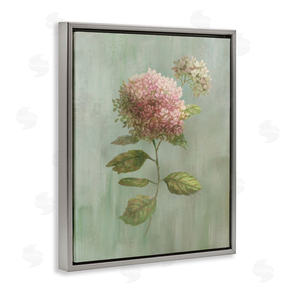 Nan Vintage Hydrangea Bushel Gray Floating Framed Canvas Wall Art Print