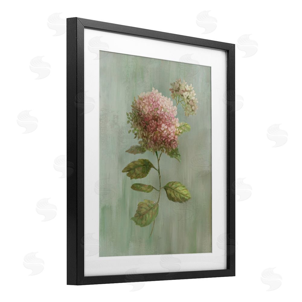 Nan Vintage Hydrangea Bushel Black Framed Print Under Glass with White Mat Wall Art