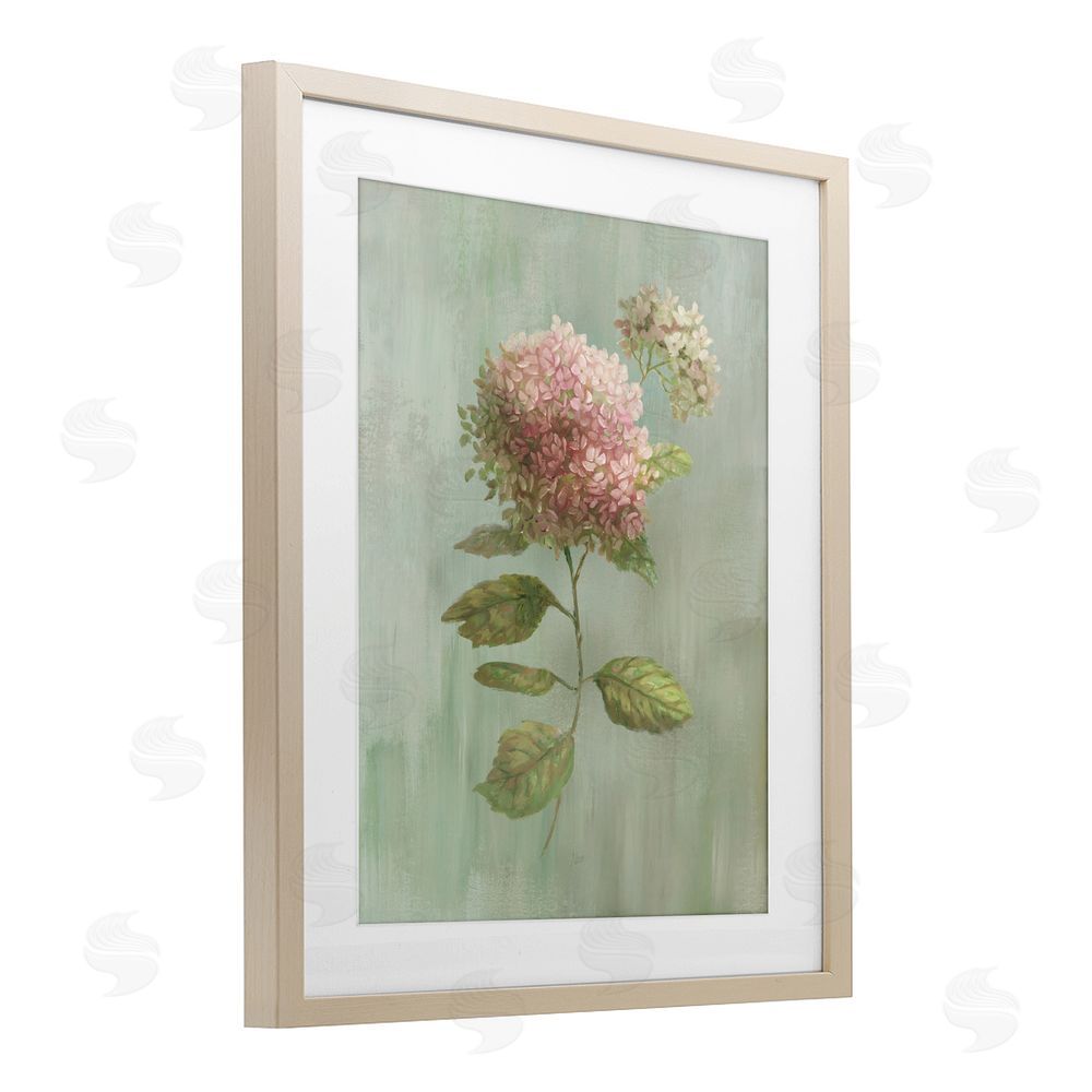 Nan Vintage Hydrangea Bushel Brown Framed Print Under Glass with White Mat Wall Art
