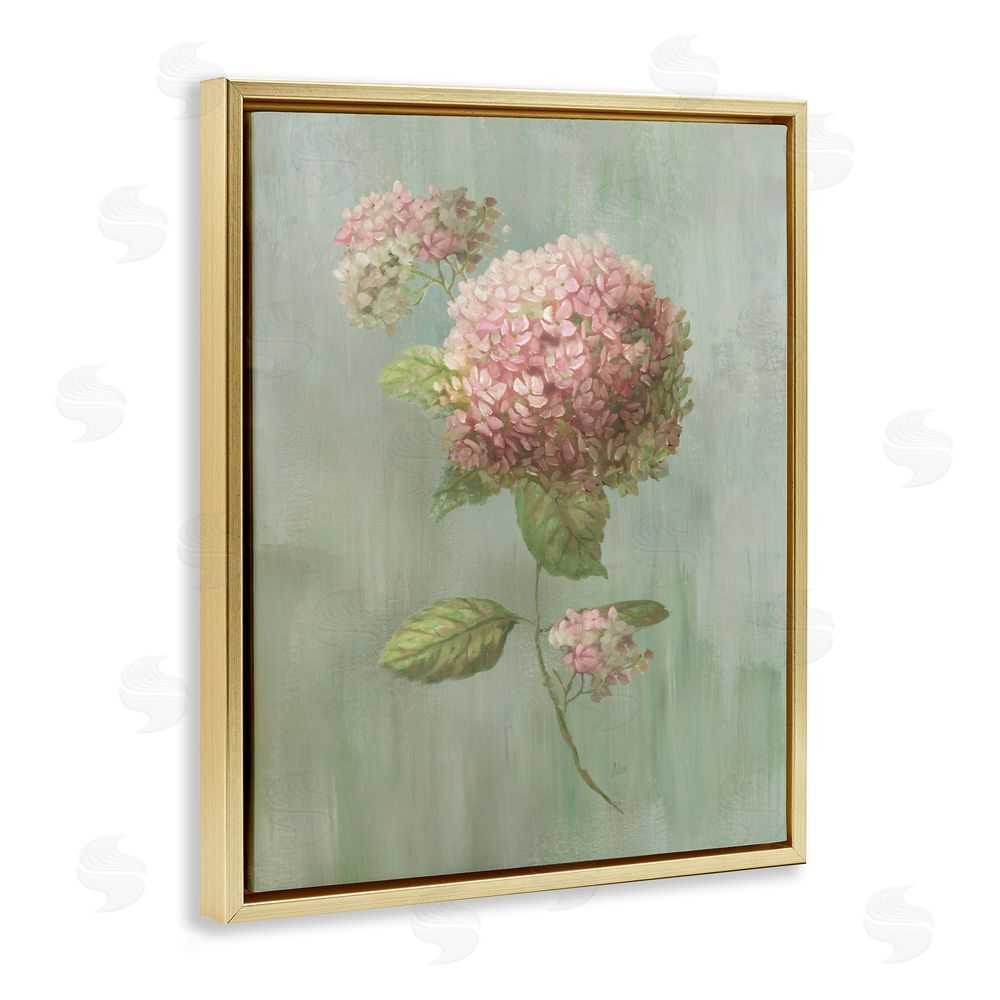 Nan Single Hydrangea Bushel Gold Floating Framed Canvas Wall Art Print
