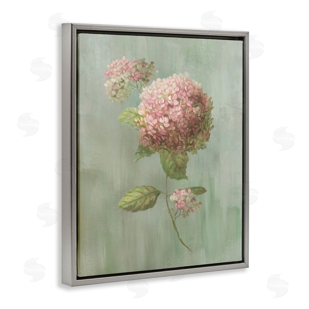 Nan Single Hydrangea Bushel Gray Floating Framed Canvas Wall Art Print
