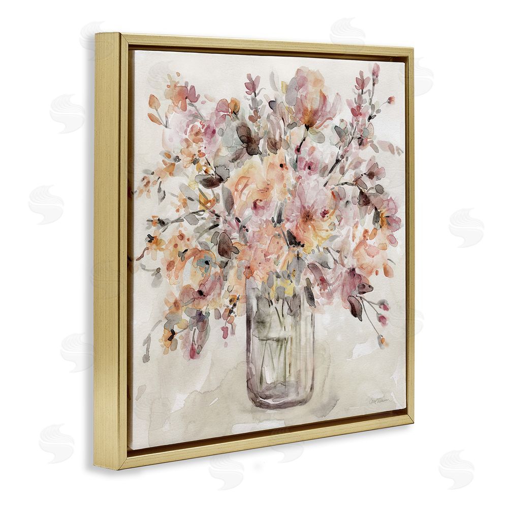 Carol Robinson Fluid Petals Watercolor Bouquet Gold Floating Framed Canvas Wall Art