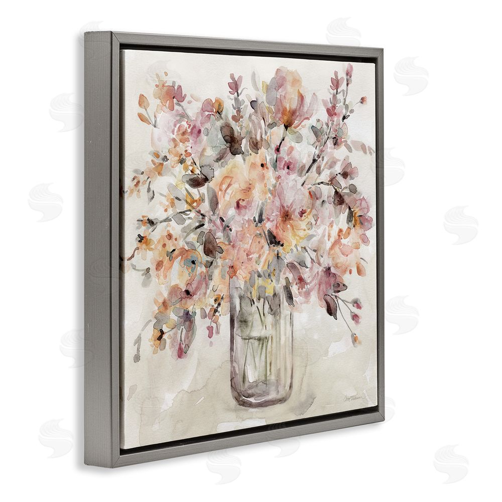 Carol Robinson Fluid Petals Watercolor Bouquet Gray Floating Framed Canvas Wall Art