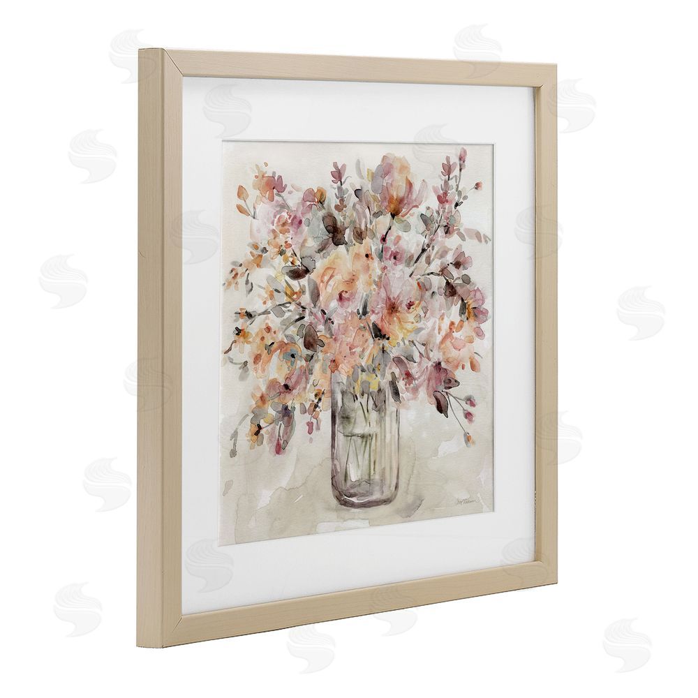 Carol Robinson Fluid Petals Watercolor Bouquet Brown Framed Print Under Glass Wall Art