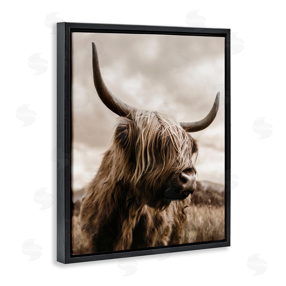 CAD Designs Searching Cattle Gaze Black Floating Framed Canvas Wall Art Print